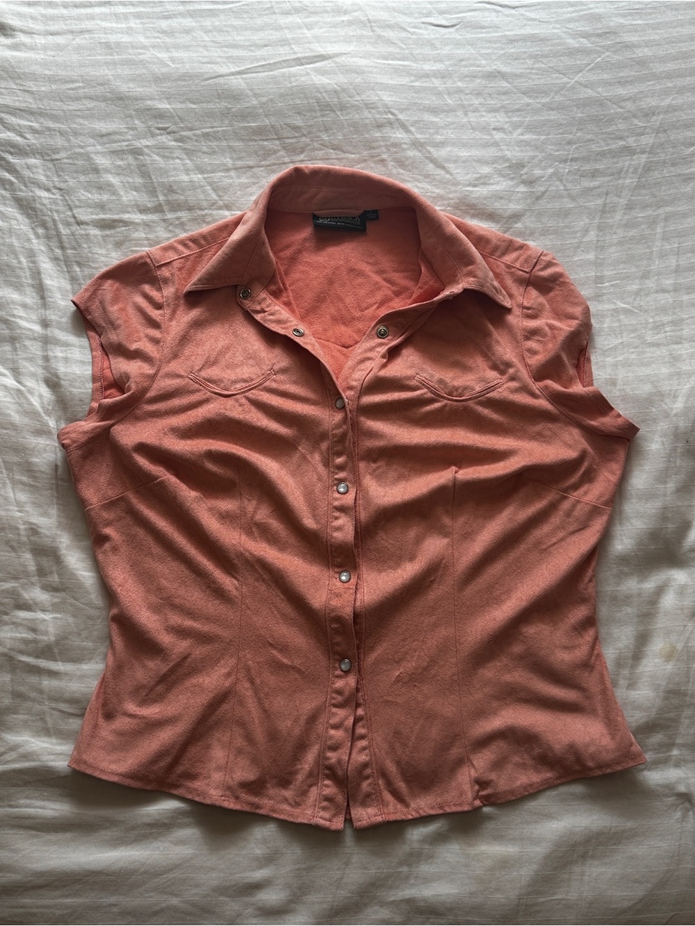 Womens Coral Short-Sleeve Button-Down Shirt